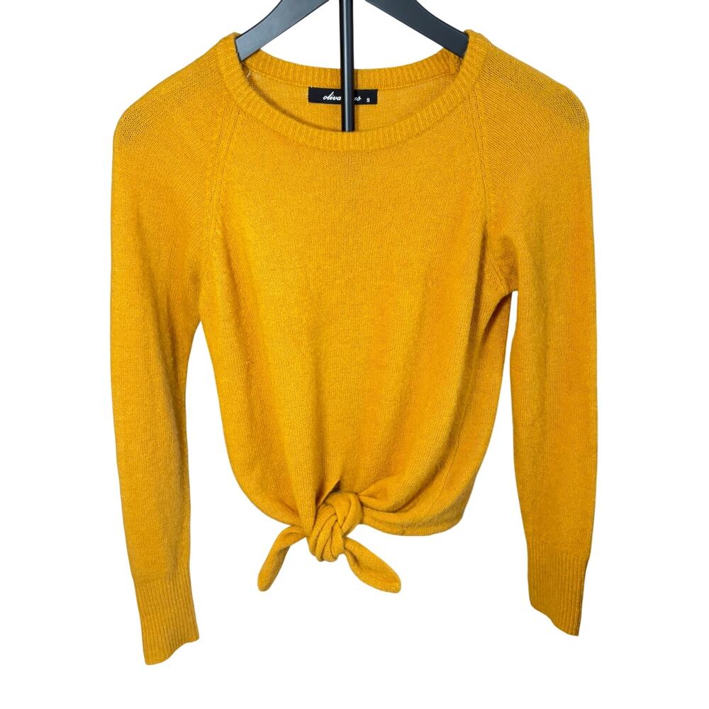 Olivaceous womens mustard crew neck tie front sweater.  Size S.  autumn, cozy